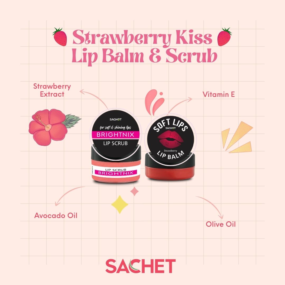 Strawberry Kiss Lip Balm & Scrub | sachetcare.com