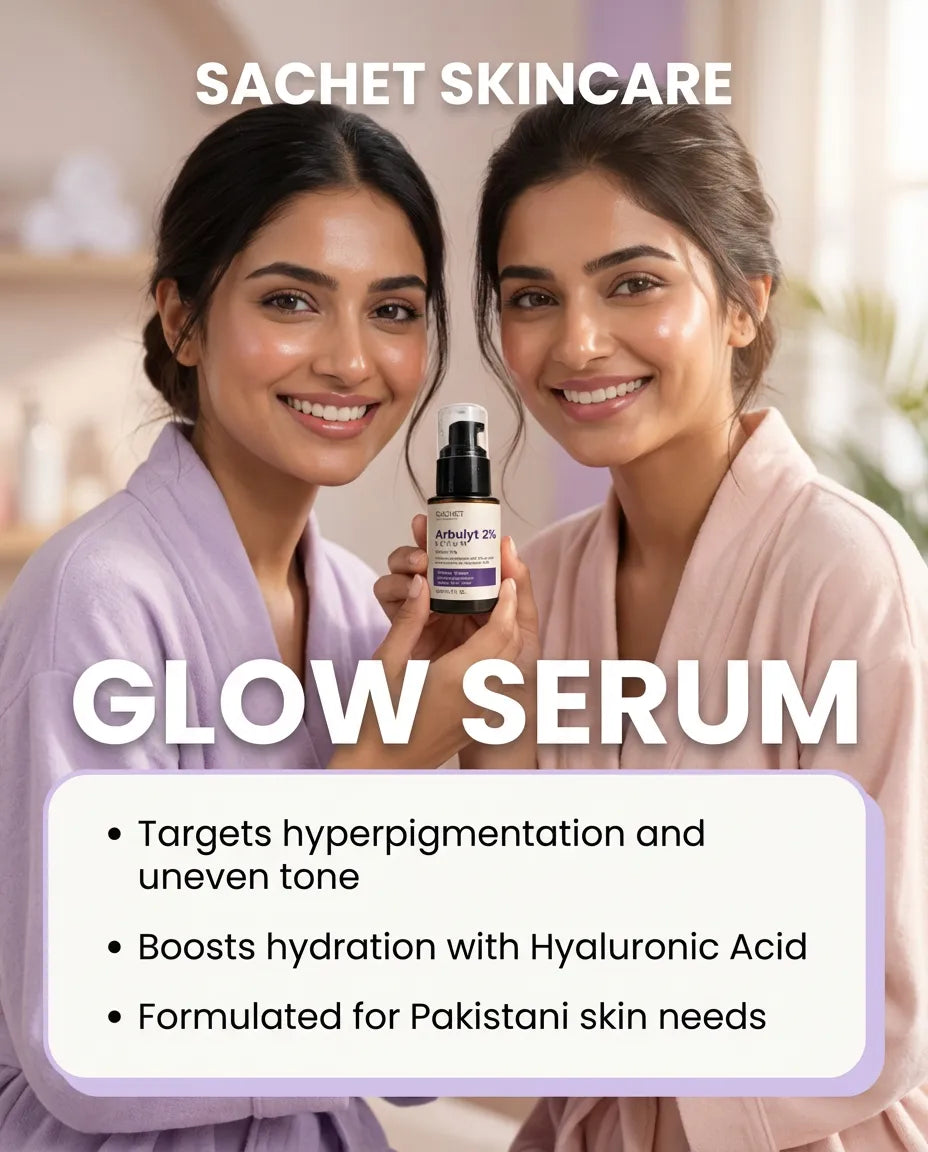 Sachet Arbulyt 2% Serum bottle with pink roses and water droplets in the background