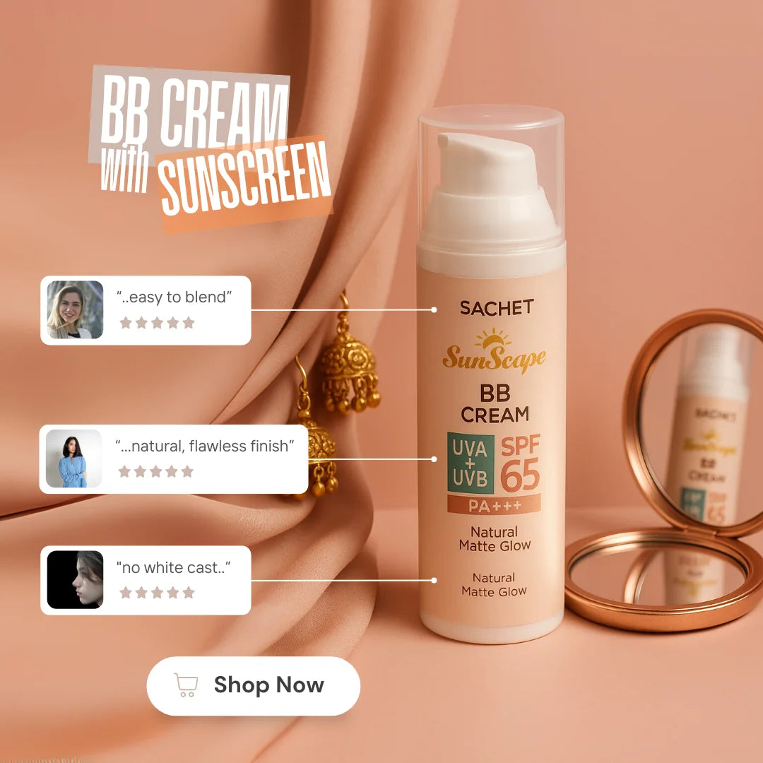 SACHET tinted sunscreen compared with regular sunscreen – no white cast formula