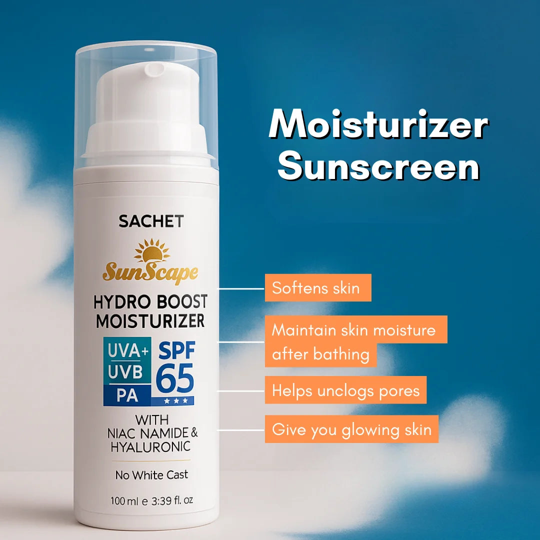 Glow Boost Moisturizer Sunscreen SPF 65 with Niacinamide & Hyaluronic Acid - 100ml | sachetcare.com