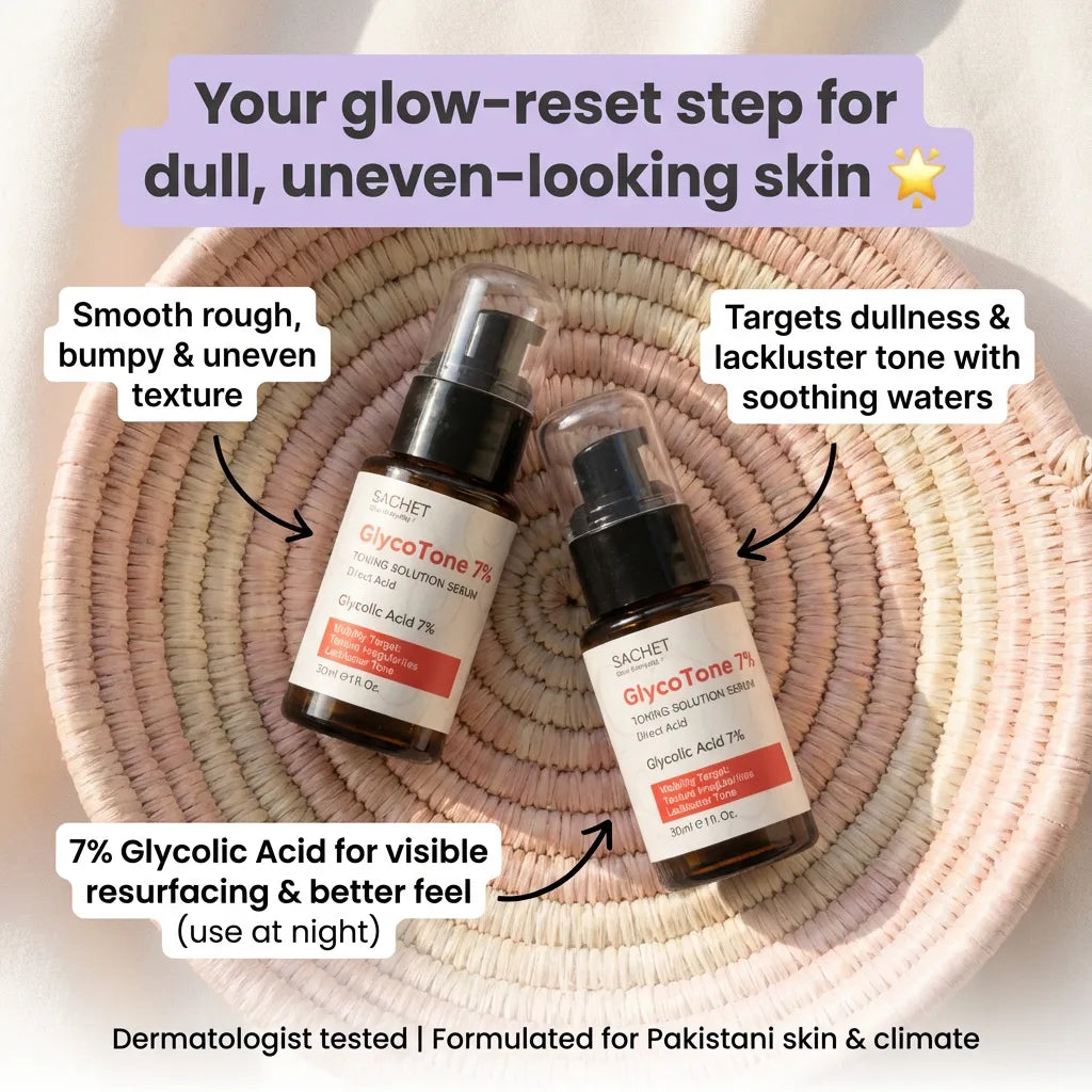 GlycoTone 7% Glycolic Acid Serum (AHA) for Texture & Dullness | SACHET