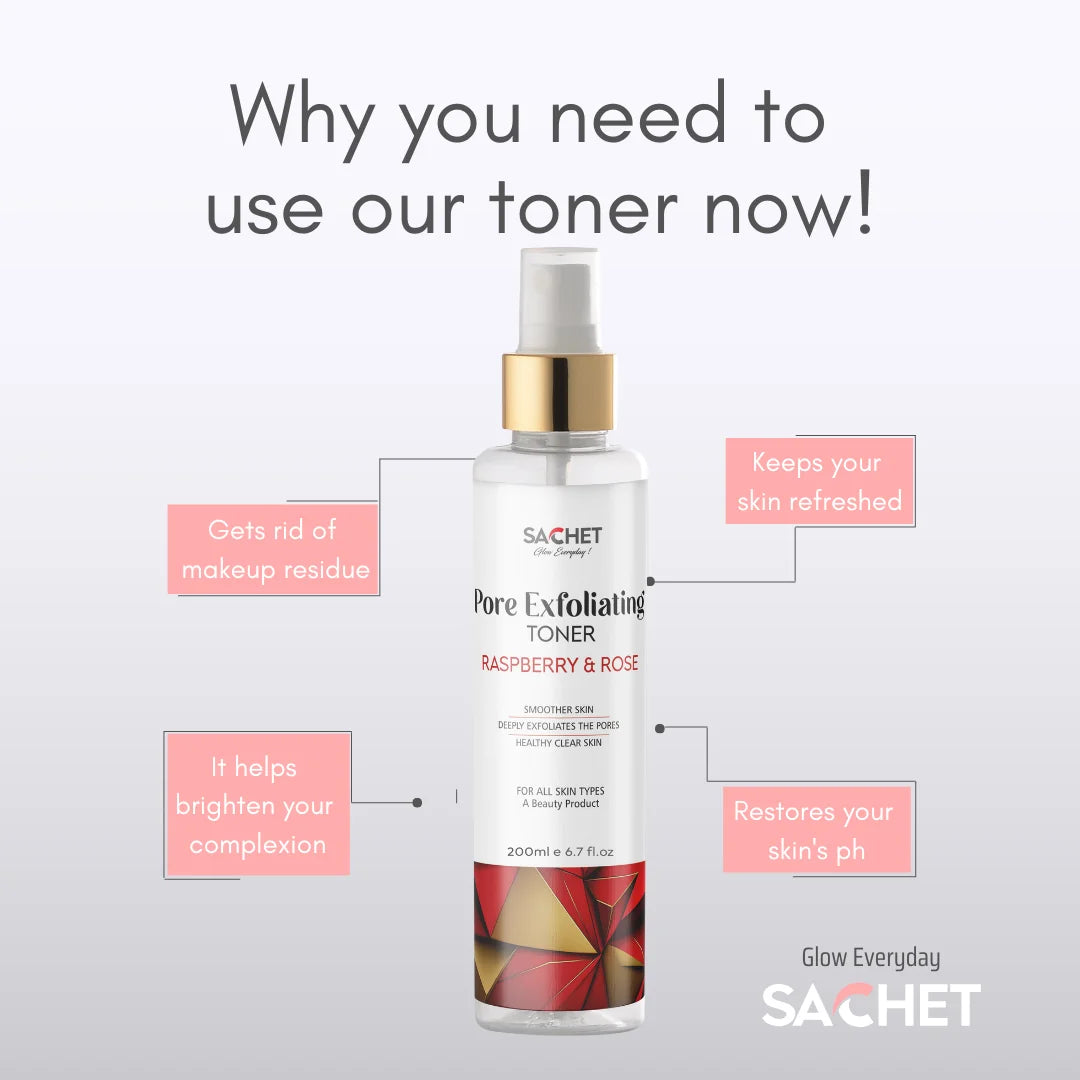 Pore Exfoliating Rasberry & Rose Toner | sachetcare.com