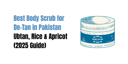 Pakistani woman using SACHET Ubtan, Rice & Apricot Body Scrubs for de-tan and brightening.