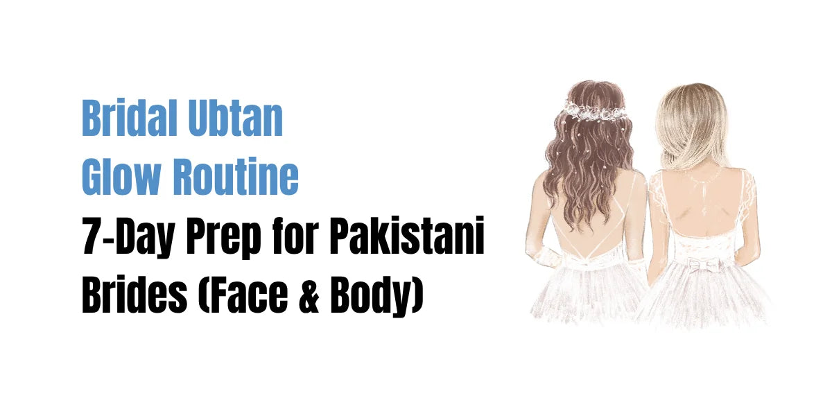 Pakistani bride doing Ubtan scrub routine with Rice and Apricot scrubs for wedding glow.