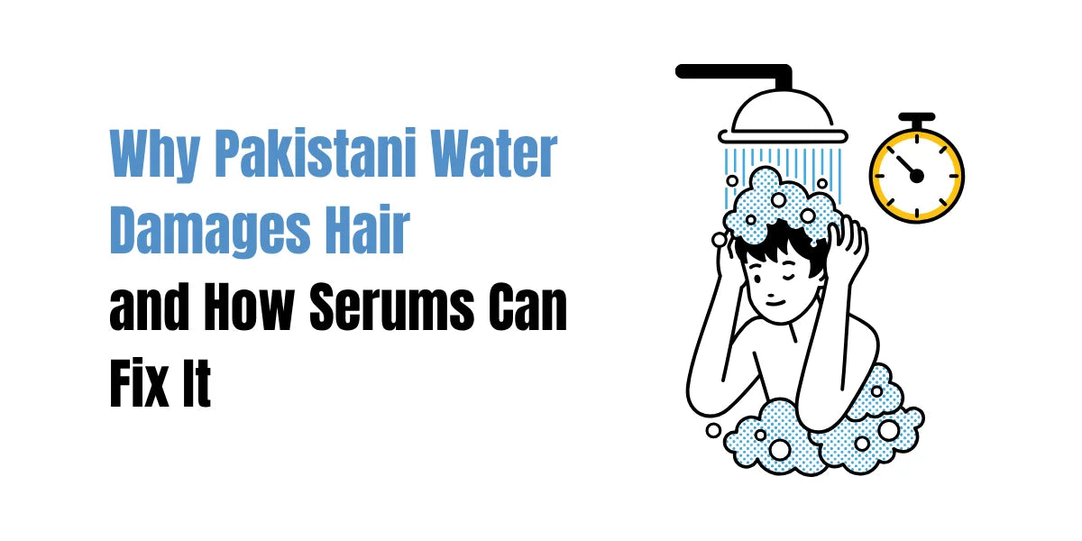 Pakistani woman applying SACHET Hair Serum after shower to protect hair from hard water damage and dryness