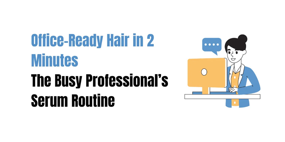 Pakistani professional woman using SACHET Anti-Frizz Hair Serum before office for smooth and polished hair look