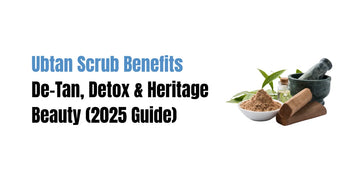 Pakistani woman applying SACHET Ubtan Face & Body Scrub for de-tan and detox glow.