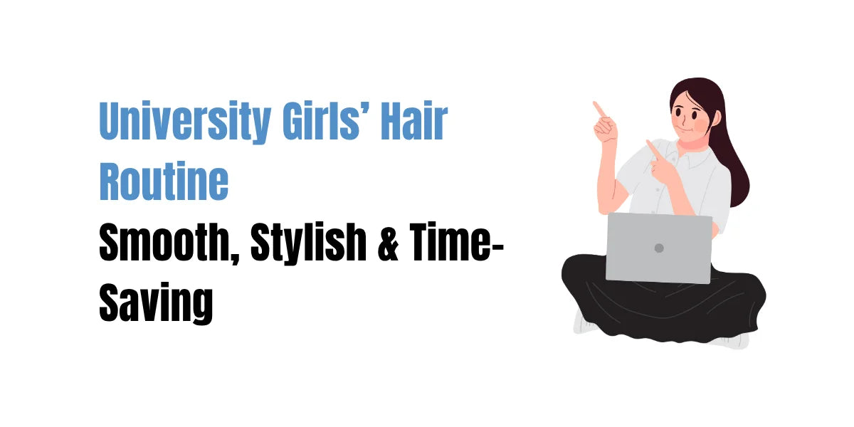 Pakistani university girl applying SACHET Anti-Frizz Hair Serum before class for smooth and soft hair look