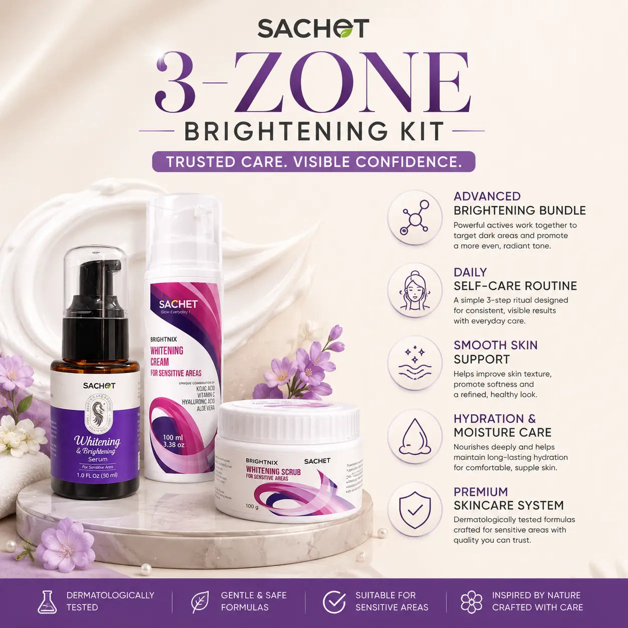 SACHET 3-Zone Brightening Kit for underarms bikini area and inner thighs