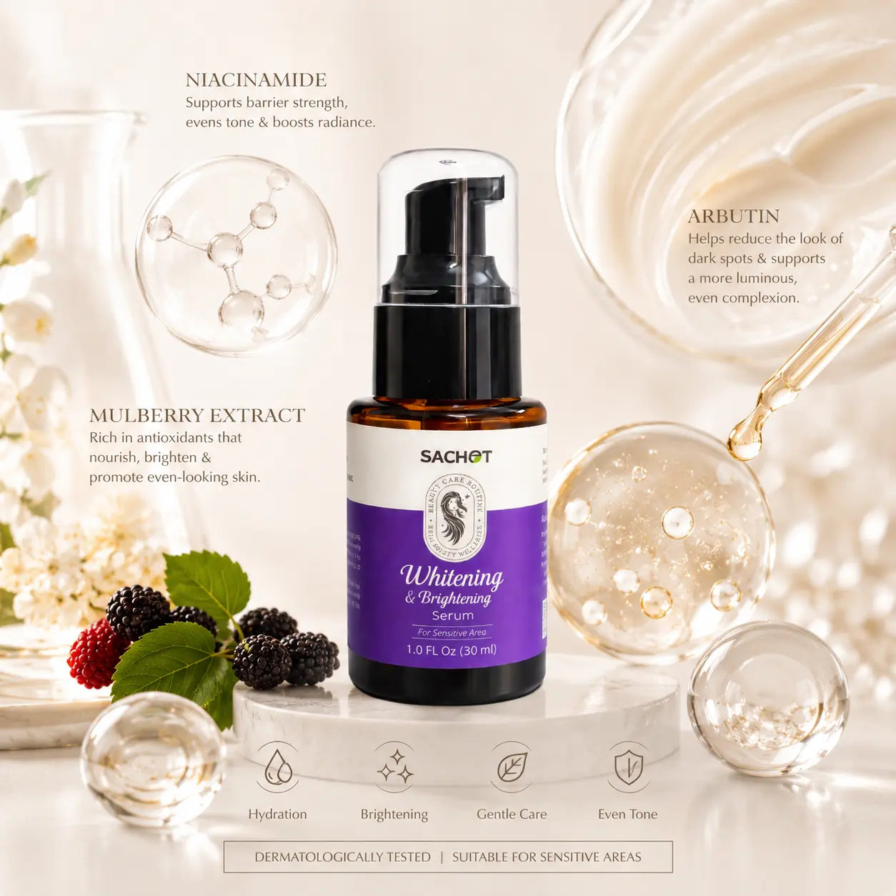 Bikini Area Brightening Serum ingredients for intimate and underarm whitening