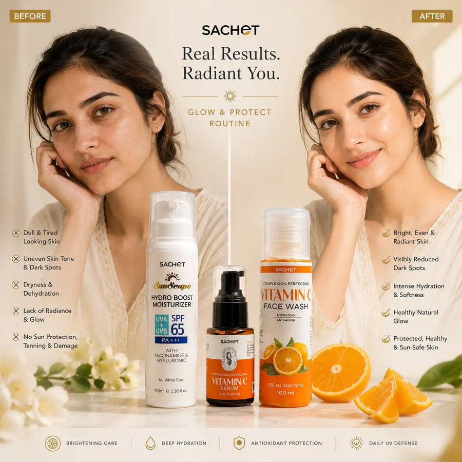 Glow & Protect Routine | Face Wash + Serum + SPF 65 | SACHET