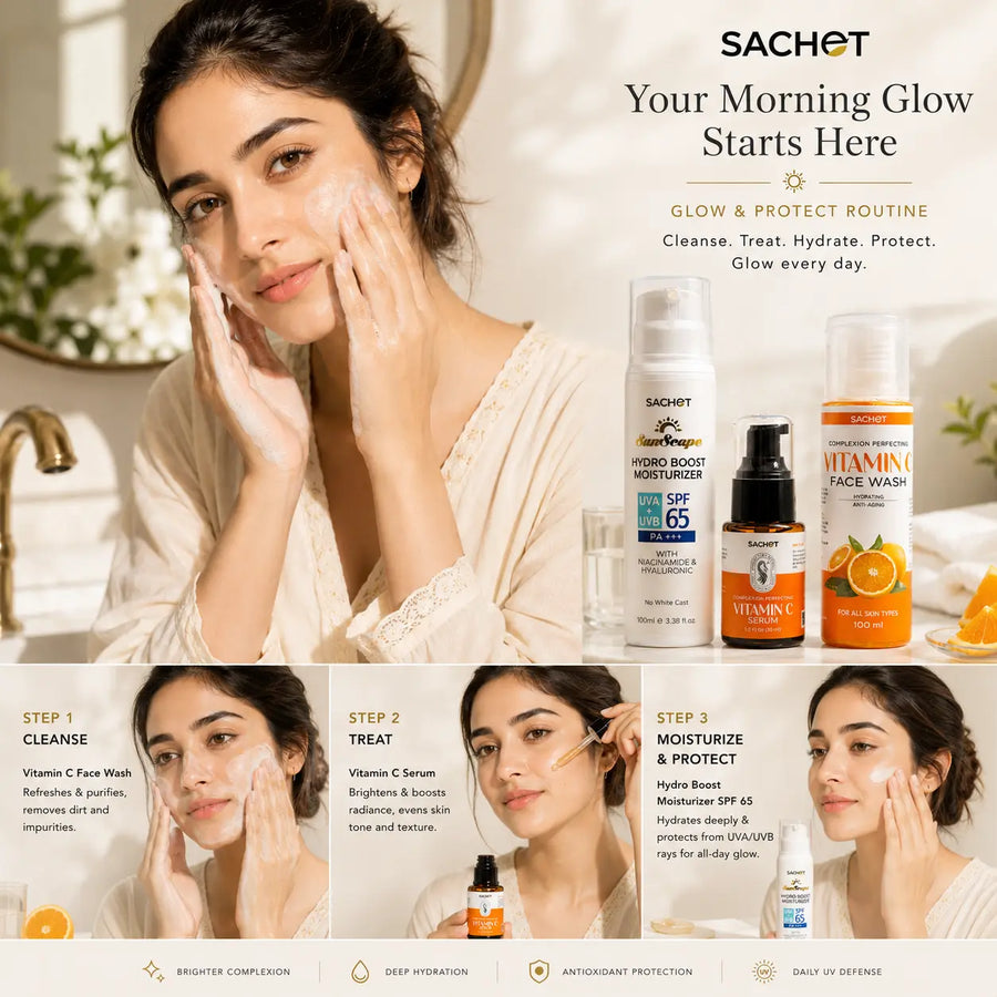 Glow & Protect Routine | Face Wash + Serum + SPF 65 | SACHET