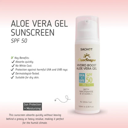 Hydro Boost Aloe vera Gel SPF 50 with Niacinamide and Vitamin C - 100ml | sachetcare.com