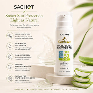 Aloe Vera Gel Sunscreen SPF 50 (100ml) – Oil-Free | SACHET