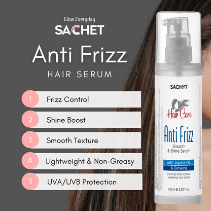 Sleek shiny hair with SACHET Anti-Frizz Serum – Lightweight Non-Greasy Formula