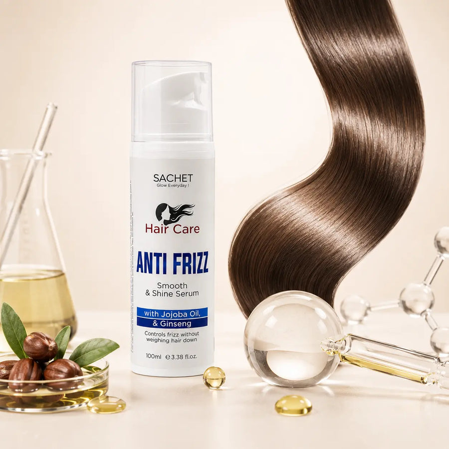 Sleek shiny hair with SACHET Anti-Frizz Serum – Lightweight Non-Greasy Formula