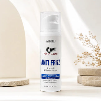 Before and after frizz control with SACHET Anti-Frizz Smooth & Shine Serum