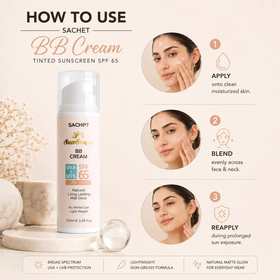 BB Cream Tinted Sunscreen SPF 65 – Flawless Coverage with Maximum Sun Protection | sachetcare.com