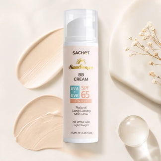 Lightweight tinted sunscreen texture with natural coverage finish – SACHET SPF 65