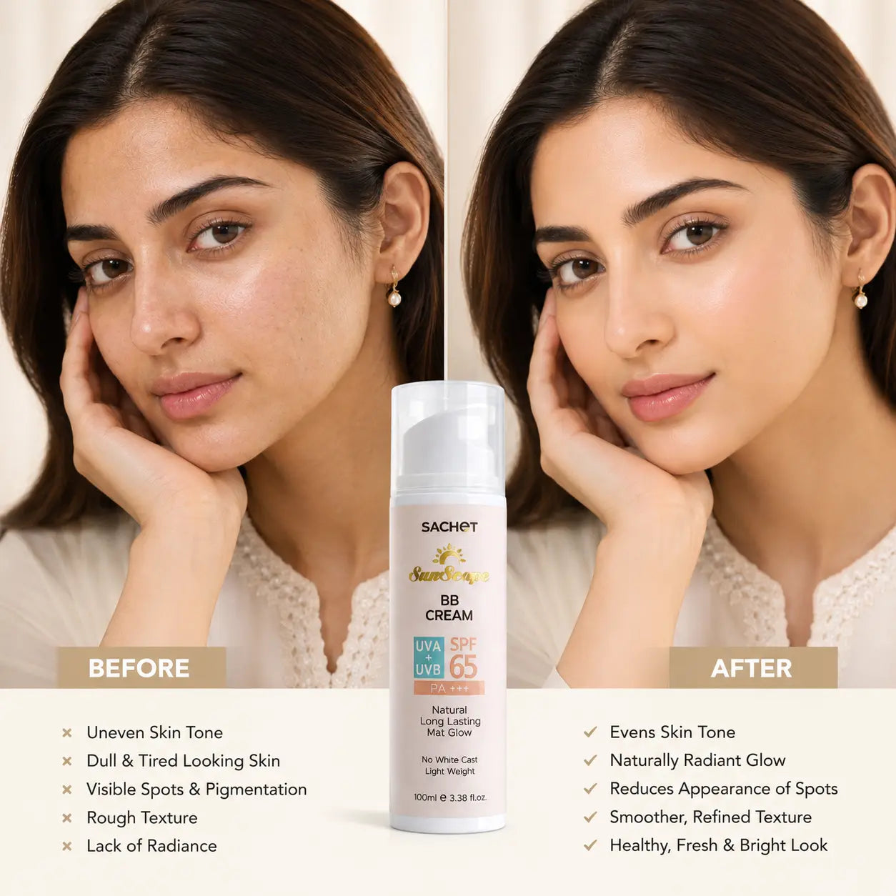 BB Cream Tinted Sunscreen before and after natural coverage for no white cast