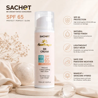BB Cream Tinted Sunscreen SPF 65 by SACHET – No White Cast, 100ml