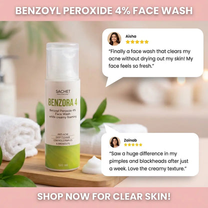 BENZORA 4 – Benzoyl Peroxide 4% Anti-Acne Face Wash