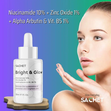 Bright and Glow Serum - Niacinamide 10% + Zinc Oxide 1% + Alpha Arbutin & Vit. B5 1% | sachetcare.com