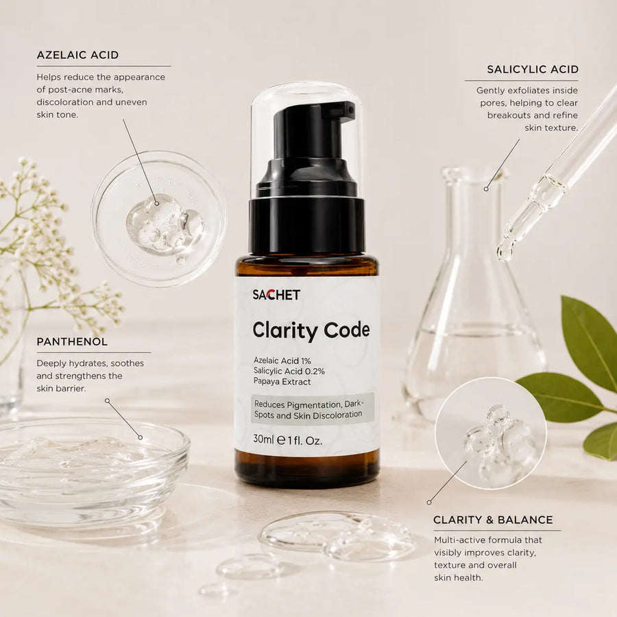 Clarity Code Serum - Azelaic Acid 1% + Salicylic Acid 0.2% + Papaya Extract | sachetcare.com