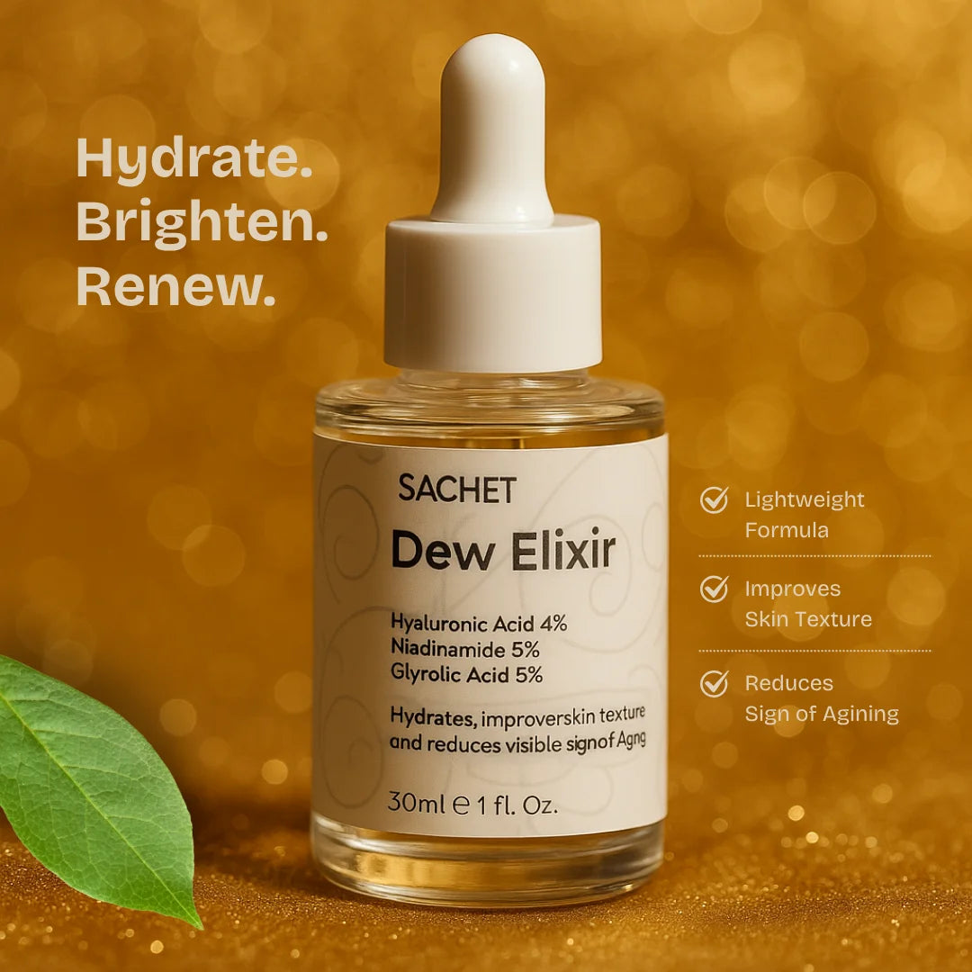 Dew Elixir Serum - Hyaluronic Acid 4% + Niacinamide 5% + Glycolic Acid 2% | sachetcare.com