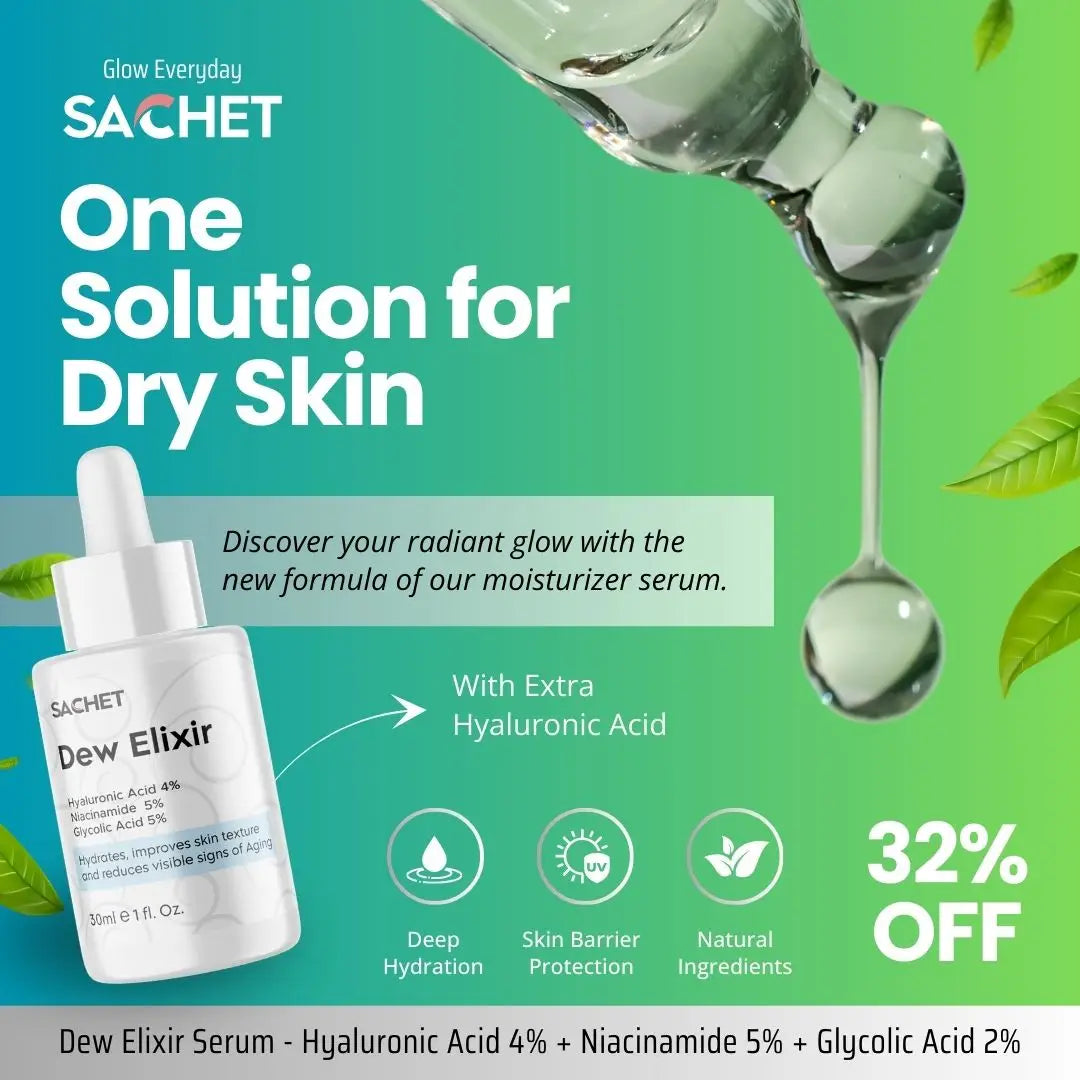 Dew Elixir Serum - Hyaluronic Acid 4% + Niacinamide 5% + Glycolic Acid 2% | sachetcare.com