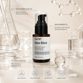 Dew Elixir Serum - Hyaluronic Acid 4% + Niacinamide 5% + Glycolic Acid 2% | sachetcare.com