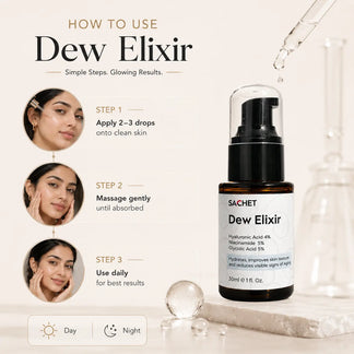 Dew Elixir Serum - Hyaluronic Acid 4% + Niacinamide 5% + Glycolic Acid 2% | sachetcare.com