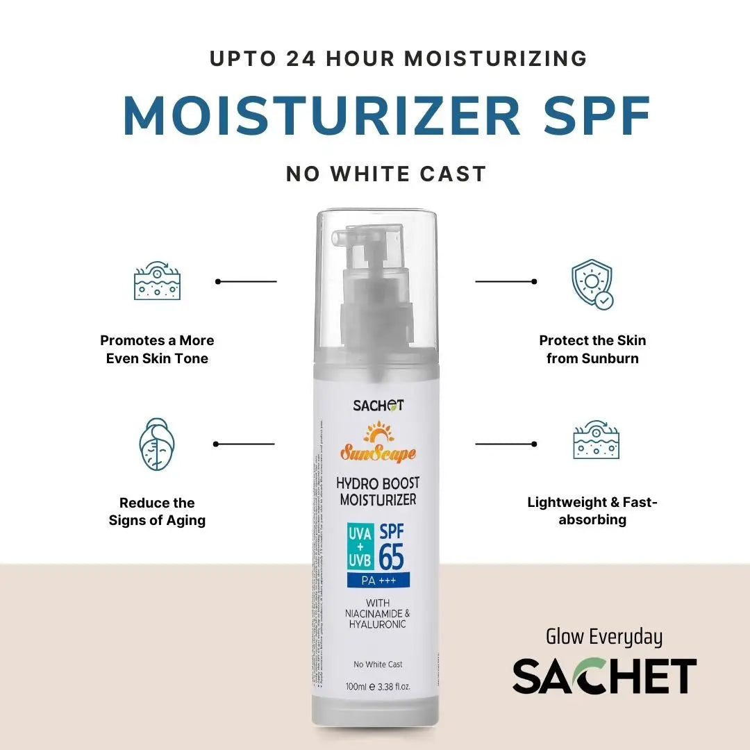 Glow Boost Moisturizer Sunscreen SPF 65 with Niacinamide &amp; Hyaluronic Acid - 100ml | sachetcare.com