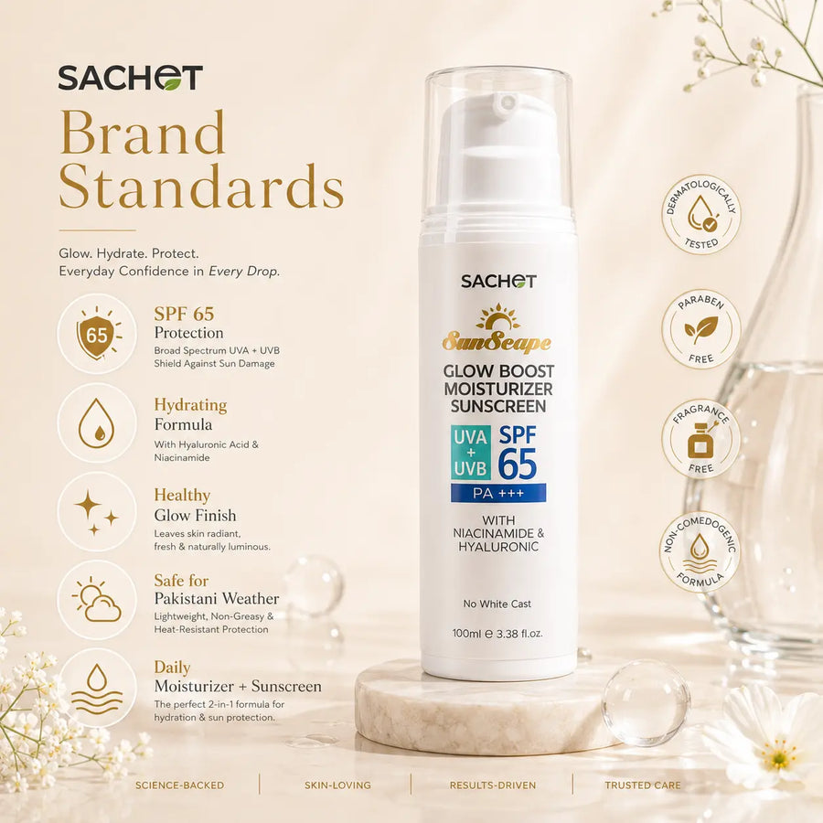 Glow Boost Moisturizer Sunscreen SPF 65 with Niacinamide &amp; Hyaluronic Acid - 100ml | sachetcare.com
