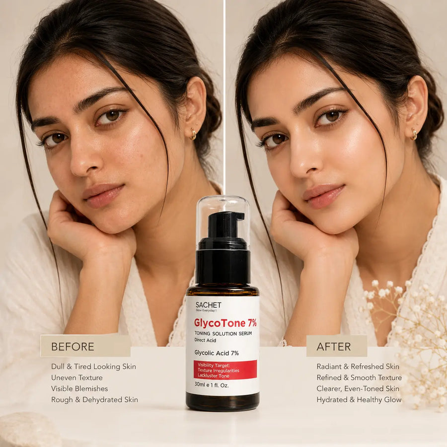 GlycoTone 7% Glycolic Acid Serum (AHA) for Texture & Dullness | SACHET