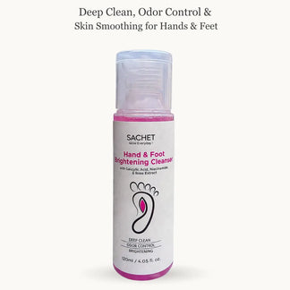 Hand and foot cleanser bottle with 'Sachet' branding on a white background