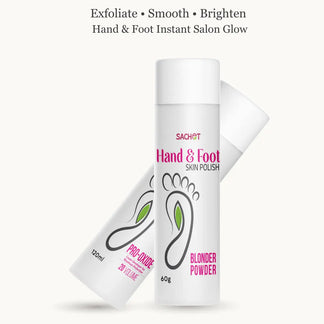 Hand and foot skin polish product with packaging on a pink gradient background