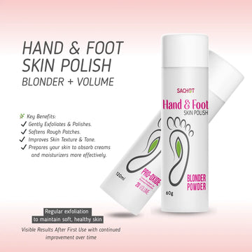 Hand and foot skin polish product with packaging on a pink gradient background