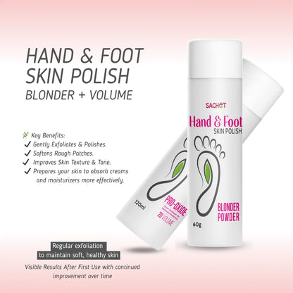 Hand and foot skin polish product with packaging on a pink gradient background