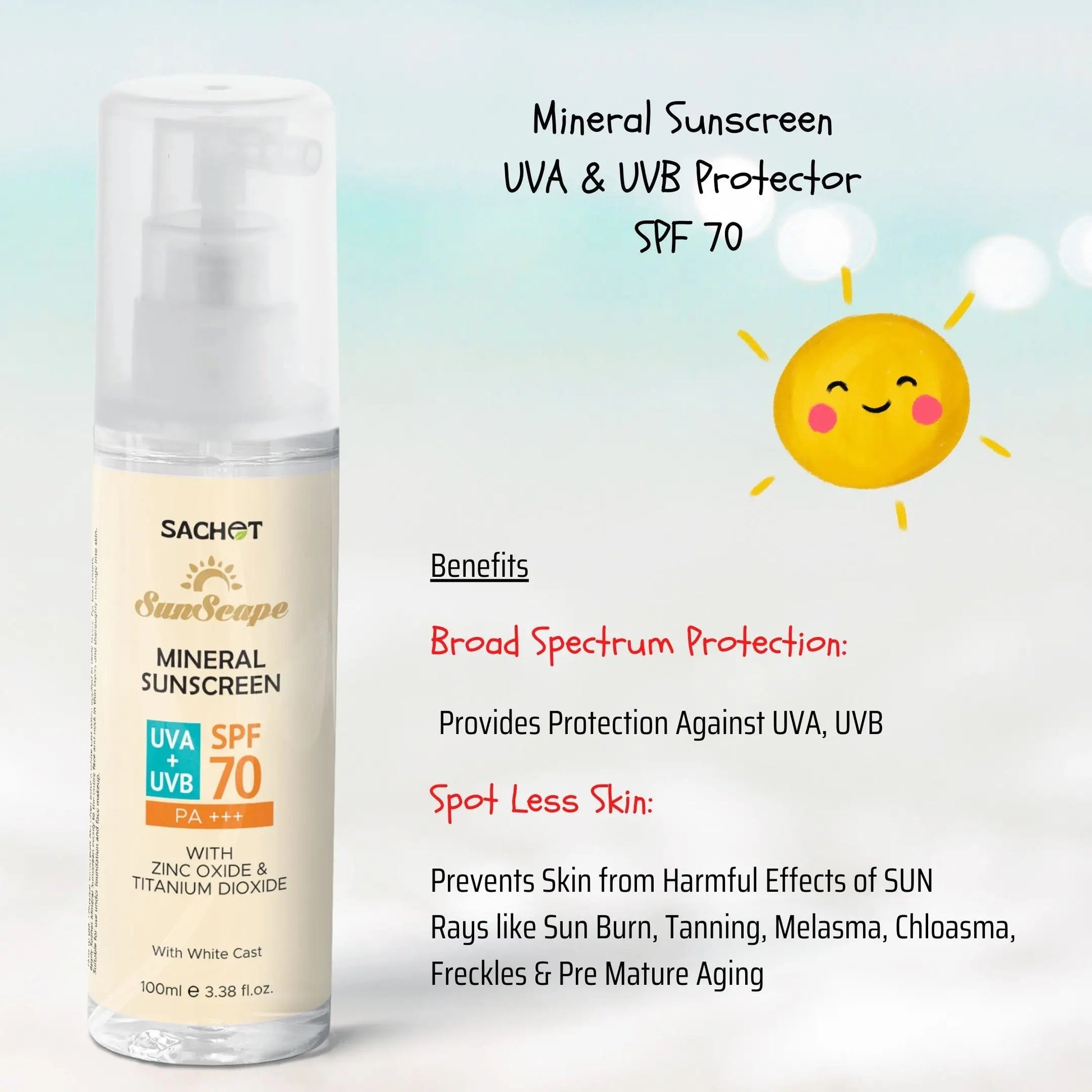 Mineral Sunscreen SPF 70 - 100ml: Shield Your Skin with Broad Spectrum Protection | sachetcare.com