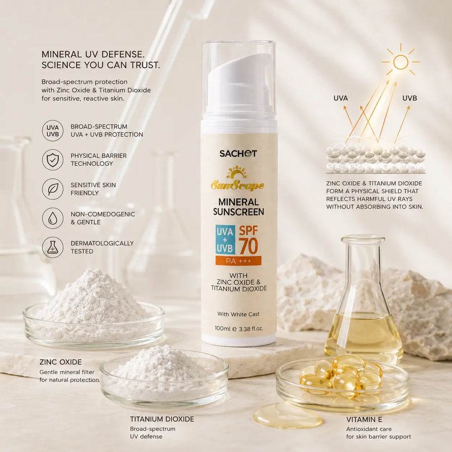 SACHET Mineral Sunscreen SPF 70 for sun protection in Pakistan