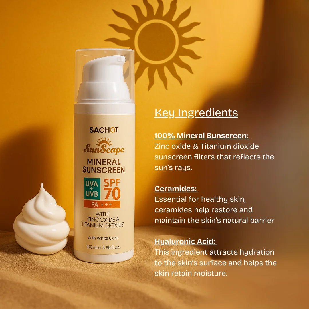 Mineral Sunscreen SPF 70 - 100ml: Shield Your Skin with Broad Spectrum Protection | sachetcare.com