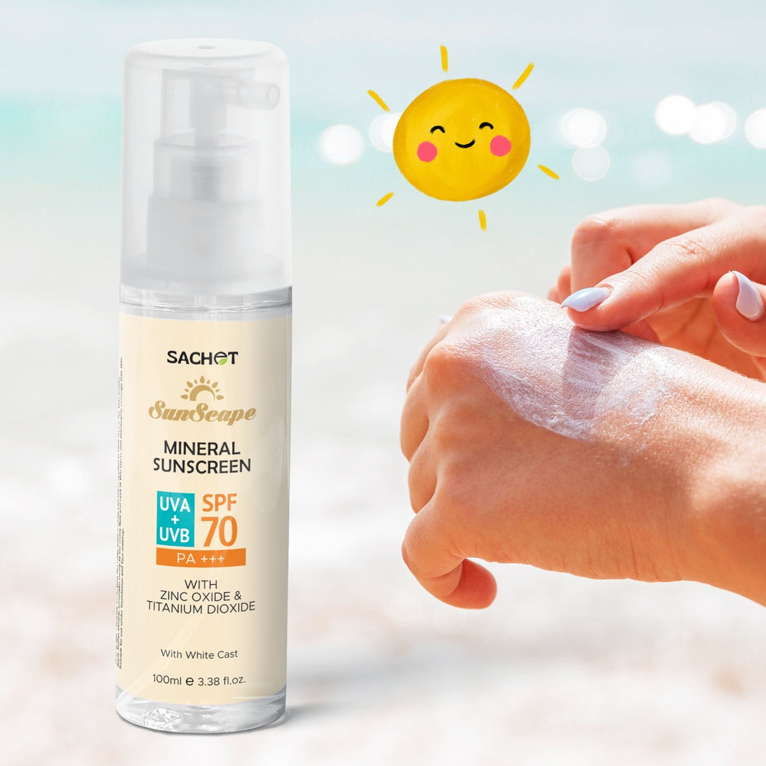 Mineral Sunscreen SPF70 - 100ml: Shield Your Skin with Broad Spectrum Protection | sachetcare.com