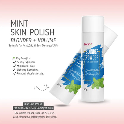 Sachet Blonder Powder packaging with product details on a pink and white background