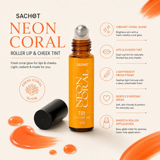 Neon Coral Roller Lip & Cheek Tint T01 | Natural Glow by SACHET