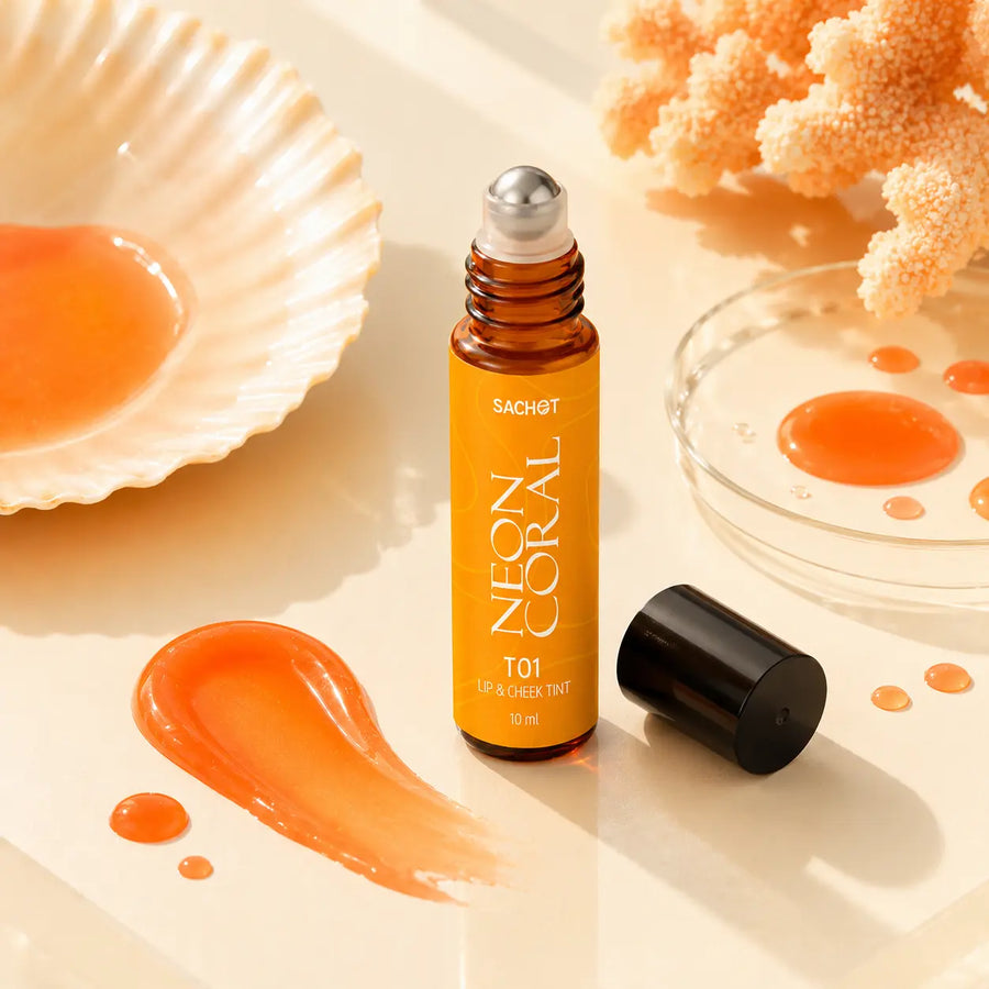 Neon Coral Roller Lip & Cheek Tint T01 | Natural Glow by SACHETv