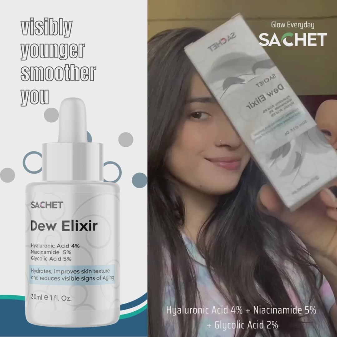 Dew Elixir Serum - Hyaluronic Acid 4% + Niacinamide 5% + Glycolic Acid 2% | sachetcare.com