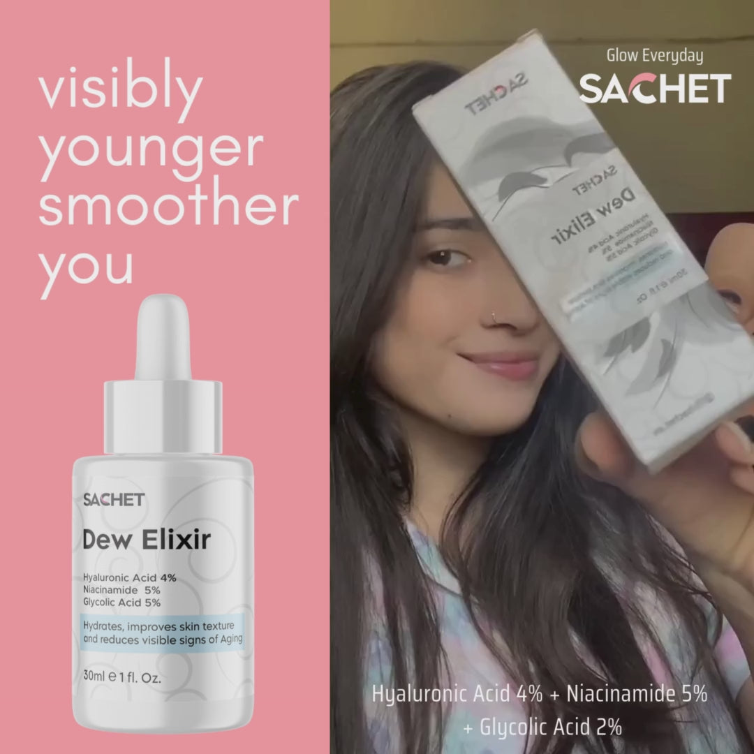 Dew Elixir Serum - Hyaluronic Acid 4% + Niacinamide 5% + Glycolic Acid 2% | sachetcare.com