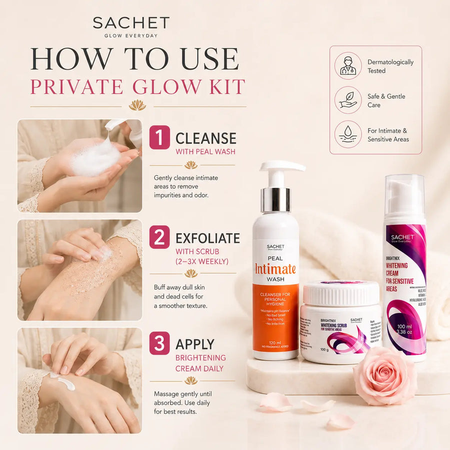 Private Glow Kit – Peal + Scrub + Whitening Cream | SACHET