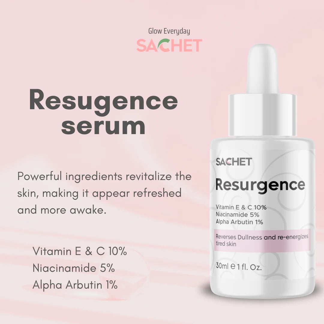 Resurgence Serum - Vitamin E & C 10% + Niacinamide 5% + Alpha Arbutin 1% | sachetcare.com